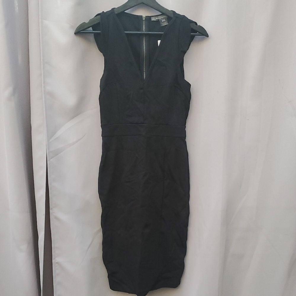 French Connection Black Fitted Dress With Ruffle Sleeve